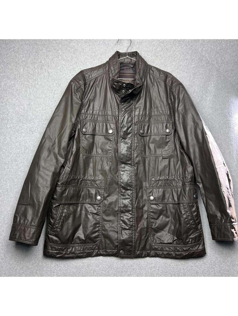 Coach Heritage Field Jacket Mens Brown Waxed Cotton Utility Coat Military XXL